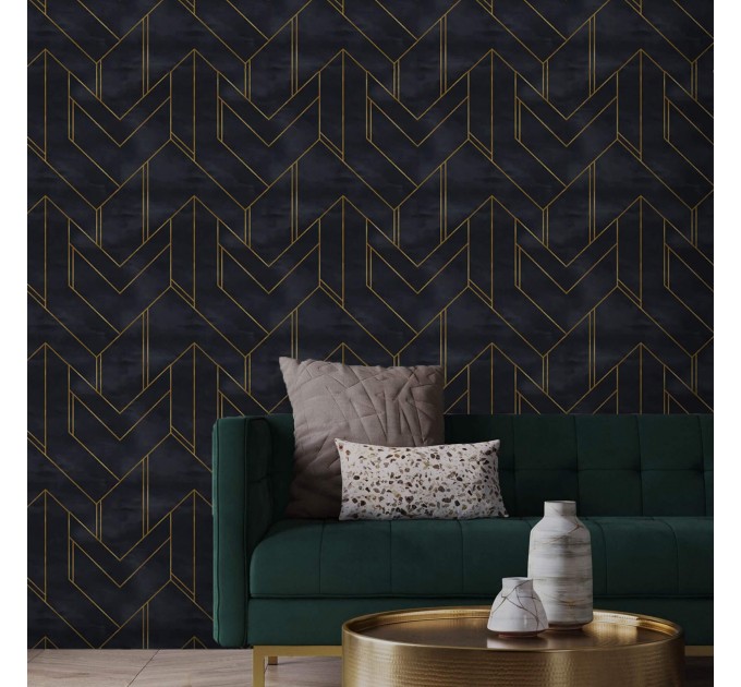Dark Art deco wallpaper black gold non metallic design