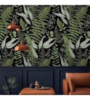 Dark botanical wallpaper herbs, Fern leaves wall covering Dark botanical wallpaper herbs, Fern leaves wall covering