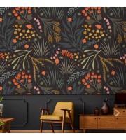 Dark botanical wallpaper leaves and herbs design