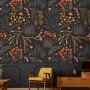 Dark botanical wallpaper leaves and herbs design