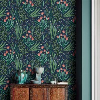 Dark floral wallpaper, accent wall wildflowers