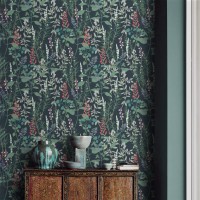 Dark floral wallpaper herbs, leaves and flowers