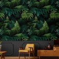 Dark green wallpaper lush fern leaves