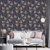 Dark purple wallpaper ginkgo leaves gold non metallic