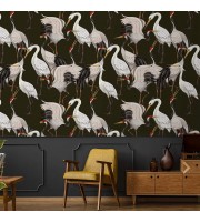 Dark wallpaper with cranes Japanese style wall covering Dark wallpaper with cranes Japanese style wall covering
