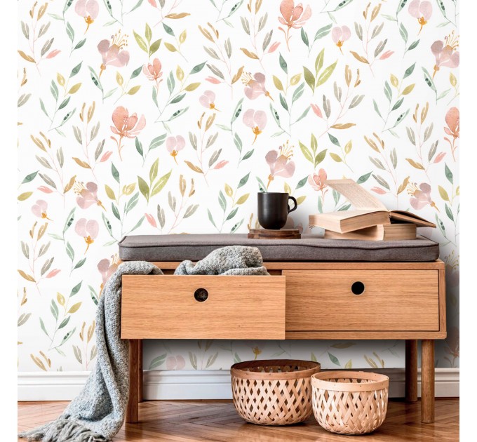 Floral nursery wallpaper watercolor pastel flowers