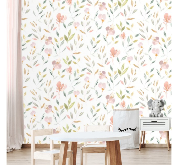 Floral nursery wallpaper watercolor pastel flowers
