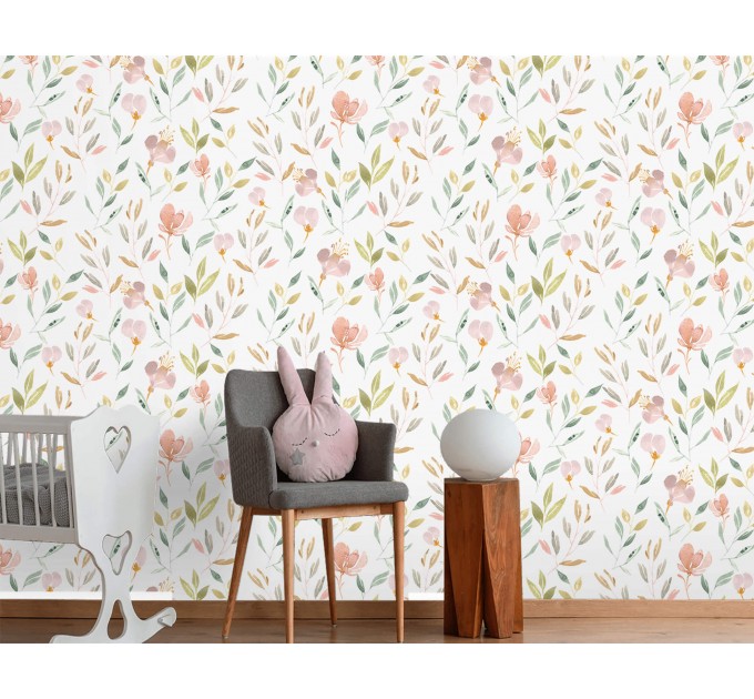 Floral nursery wallpaper watercolor pastel flowers