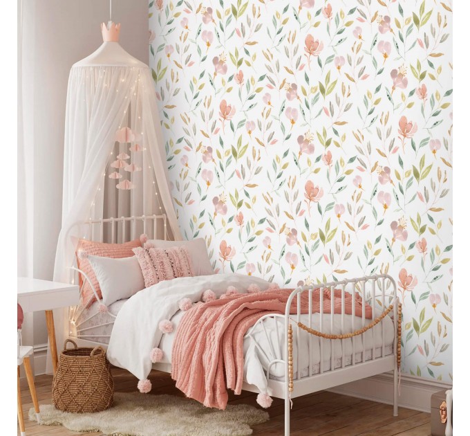 Floral nursery wallpaper watercolor pastel flowers