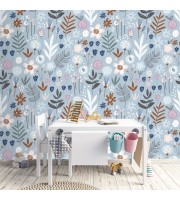 Floral wallpaper blue flowers Girls nursery  accent decor