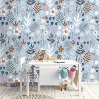 Floral wallpaper blue flowers Girls nursery  accent decor