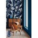 Floral wallpaper, dark blue and white flowers