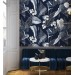 Floral wallpaper, dark blue and white flowers