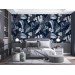 Floral wallpaper, dark blue and white flowers