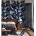 Floral wallpaper, dark blue and white flowers