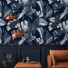 Floral wallpaper, dark blue and white flowers