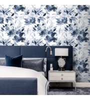 Floral wallpaper watercolor blue white flowers