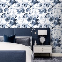 Floral wallpaper watercolor blue white flowers