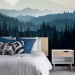 Foggy forest wall mural dark blue mountains