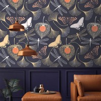 Dark botanical wallpaper Mystery garden with butterflies