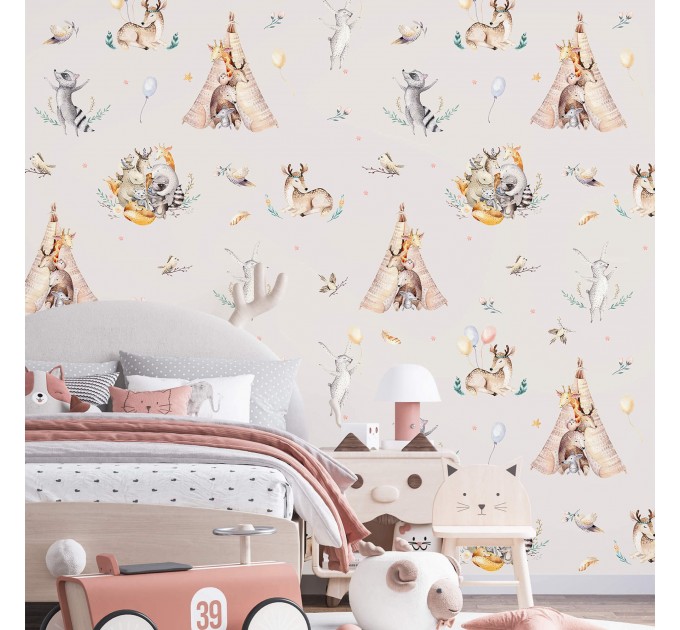 Girls nursery forest animals wallpaper