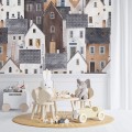 Kids wallpaper houses, baby room decor