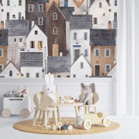 Kids wallpaper houses, baby room decor