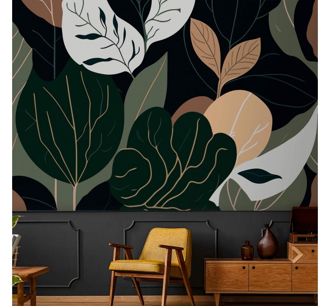 Large leaves wallpaper mural Abstract shapes