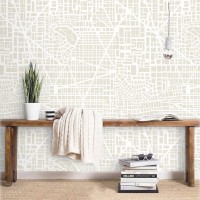 Neutral wallpaper Urban city map accent wall