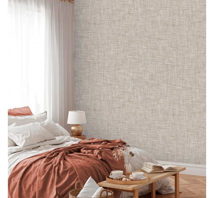 Tan linen wallpaper neutral beige minimalist design