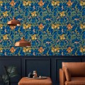 Vintage floral wallpaper, blue botanical pattern