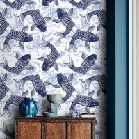 Wallpaper fish Japanese carp, accent wall covering