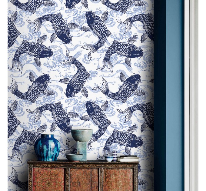 Wallpaper fish Japanese carp, accent wall covering