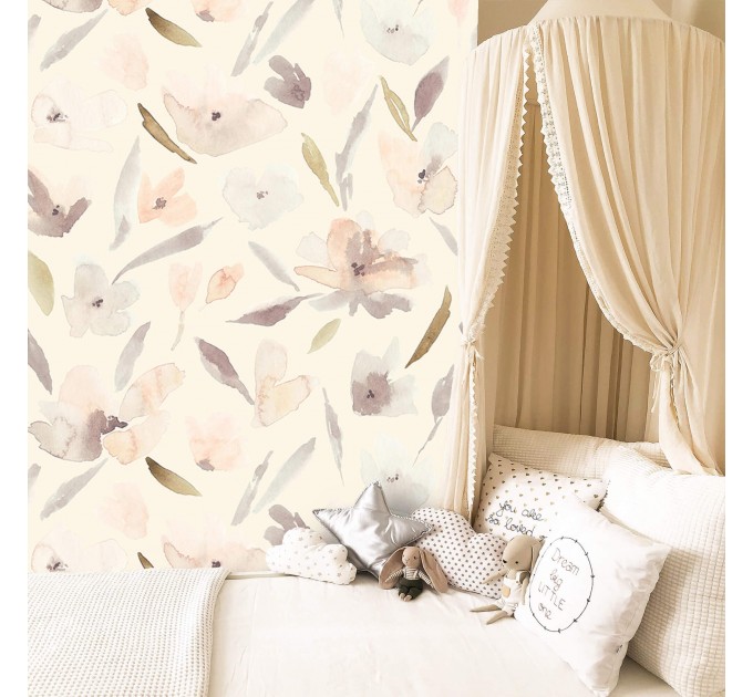 Wallpaper pastel flowers Baby girl nursery wall decor