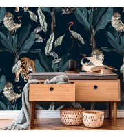 Wallpaper tigers and birds in dark jungle Wallpaper tigers and birds in dark jungle