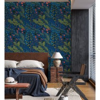 Dark blue botanical wallpaper Accent wall covering