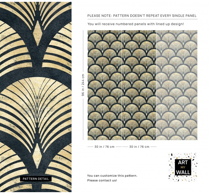 Wallpaper fans black gold non metallic Art deco style