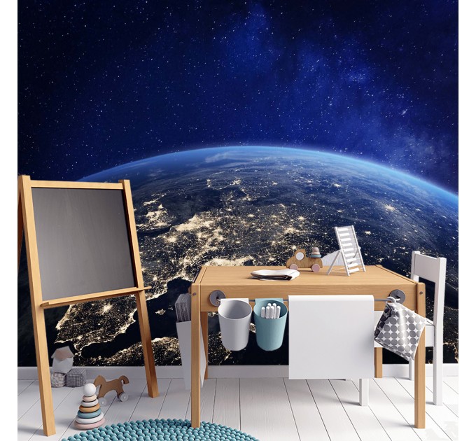 Earth orbital view wall decal, space theme wall mural