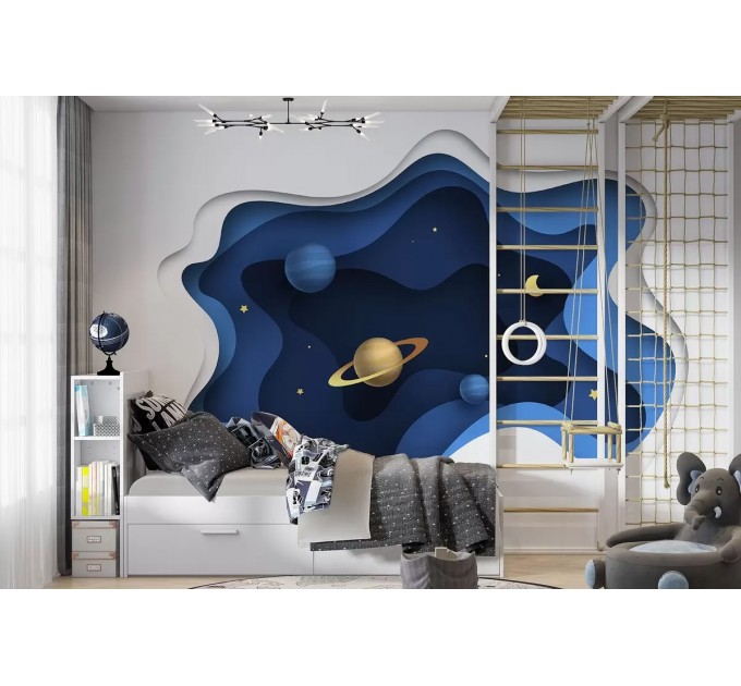 Planets 3D effect space wall mural Kids wallpaper
