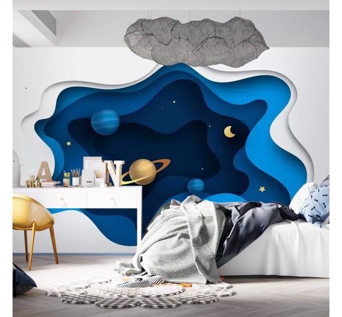 Planets 3D effect space wall mural Kids wallpaper