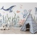 Underwater sea life wall mural, whale wallpaper
