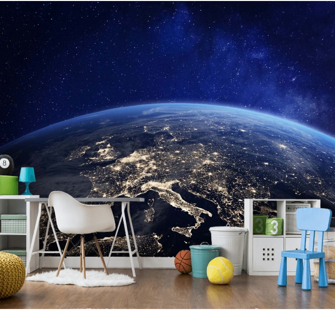 Earth orbital view wall decal, space theme wall mural