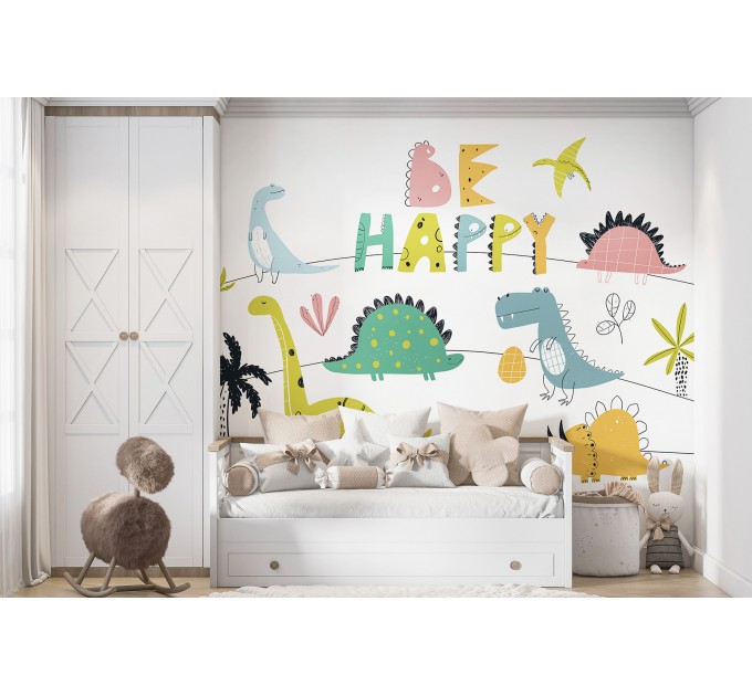Dino wallpaper mural Funny accent wall for kids