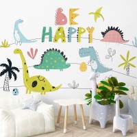 Dino wallpaper mural Funny accent wall for kids