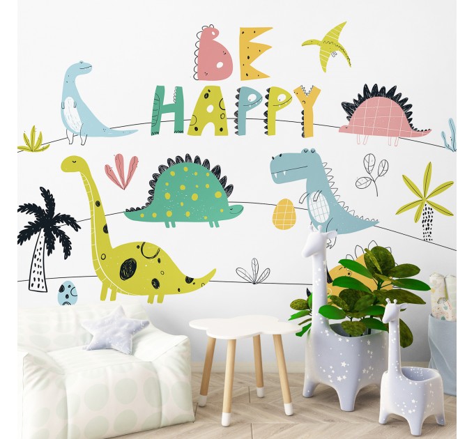 Dino wallpaper mural Funny accent wall for kids