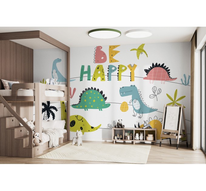 Dino wallpaper mural Funny accent wall for kids