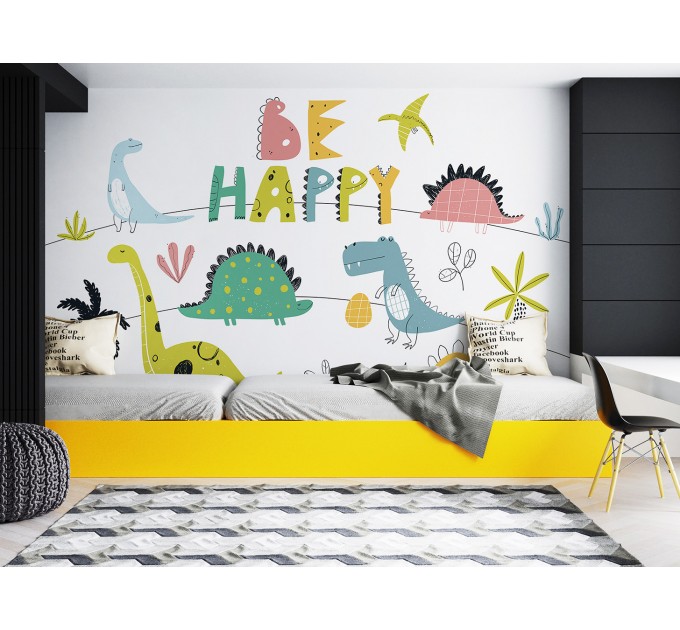 Dino wallpaper mural Funny accent wall for kids
