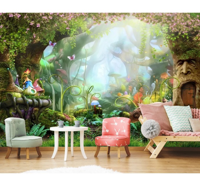Fairy forest wallpaper, nursery decor magic woodland