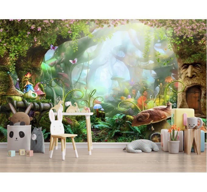 Fairy forest wallpaper, nursery decor magic woodland