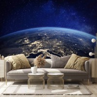Earth orbital view wall decal, space theme wall mural 